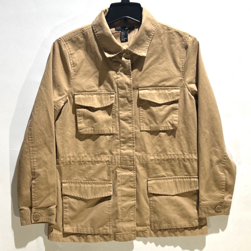 Forever 21 Women's Tan Cargo Utility Jacket Coat Button Down Pockets Size Small